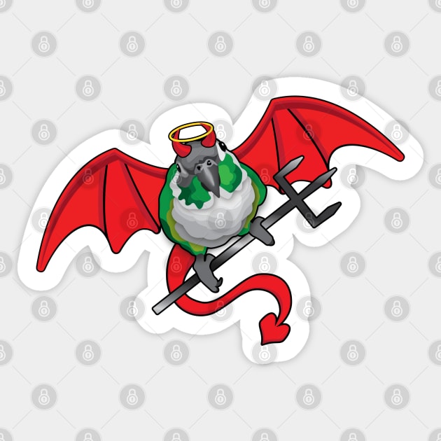 Green Cheek Conure Red Devil Sticker by TheStuffInBetween